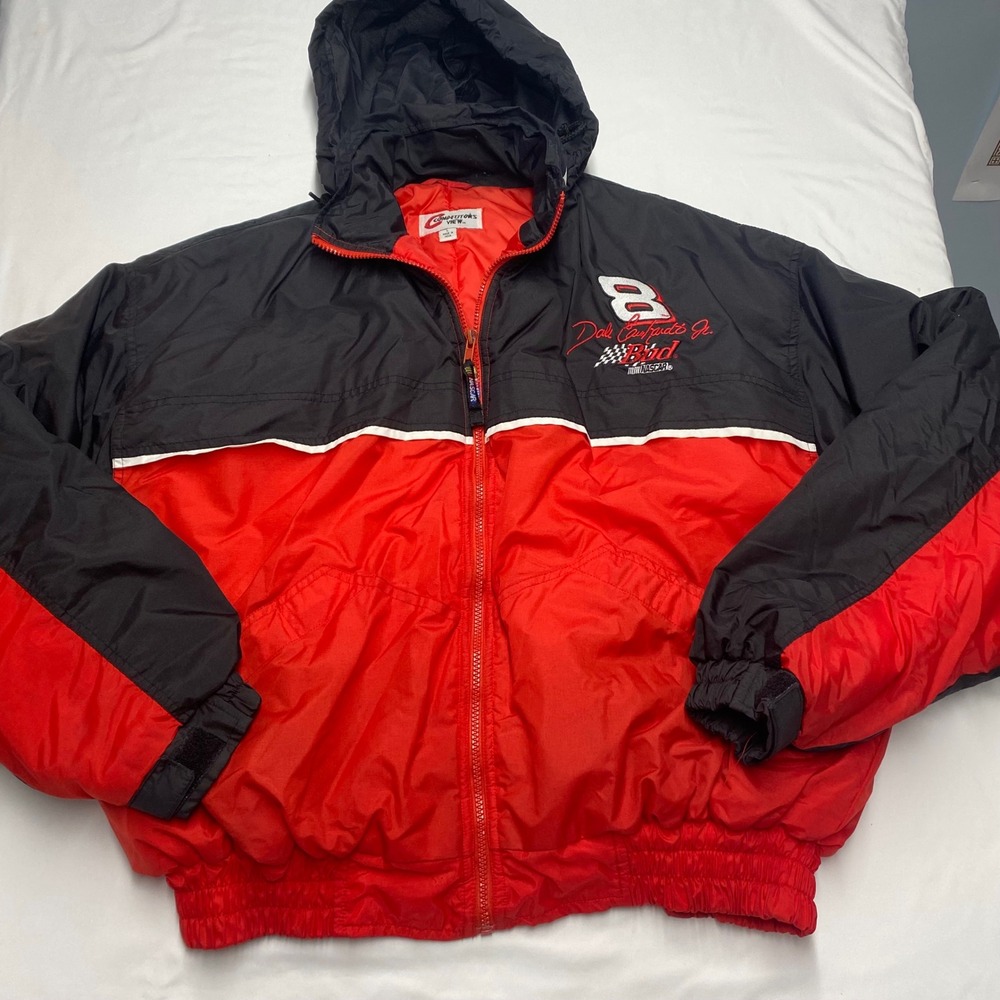 Dale Earnhardt Jr Budweiser NASCAR Jacket Competitors View Red Black Large #8